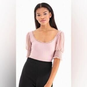 Amanda Uprichard Savoy  Puff Sleeve Bodysuit Scoop Neck in Nude Pink size Small